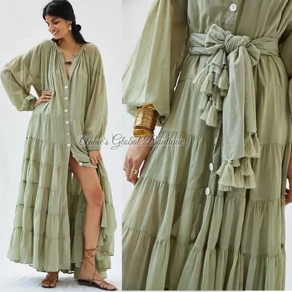 RARE NWT ANTHROPOLOGIE Erika Peña Ruffled Maxi Dress. One-Size - Picture 10 of 16